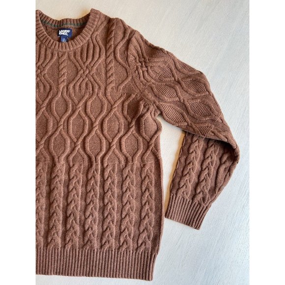 Lands'‎ End Men's Brown Lambswool Cable Crewneck Size Large 42-44 - Picture 3 of 11